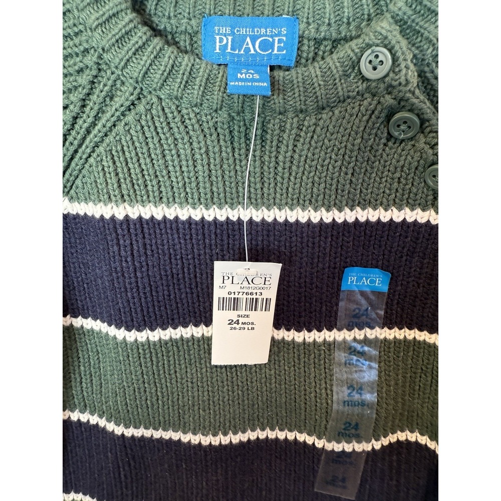 The Children's Place Sweater Toddler 24 mo‎ Green Navy, White Stripe Sweater-New - Picture 3 of 6